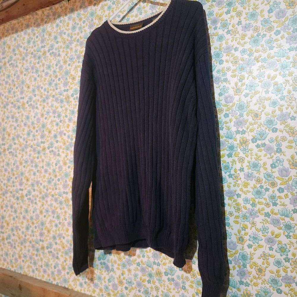 The‎ Vintage 90s Timberland 100% Cotton Ribbed Heavy Knit Sweater Vtg Navy